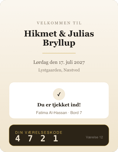Check-in & værelseskode